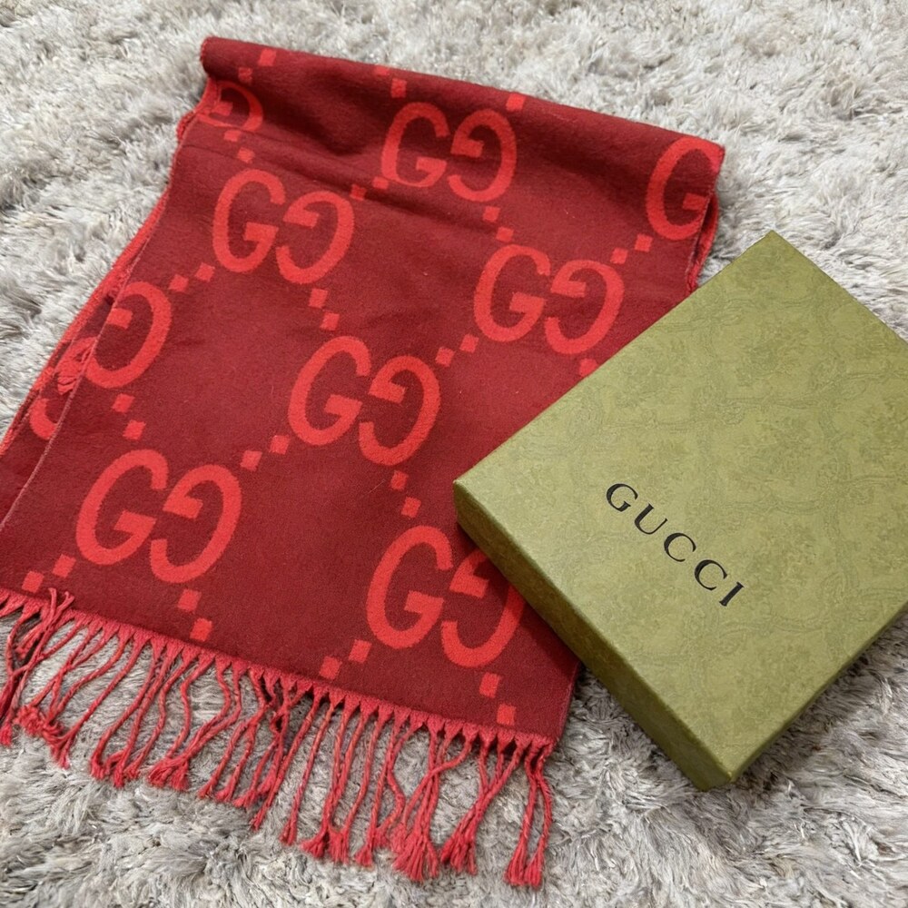 Gucci Red Bright GG Long Tassel Scarf - Picture 1 of 4
